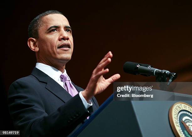 President Barack Obama speaks during a Health Care and Education Reconciliation Act of 2010 bill signing at Northern Virginia Community College in...