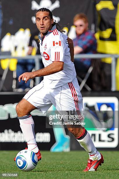 Forward Dwayne De Rosario of the Toronto FC controls the ball against the Columbus Crew on March 27, 2010 at Crew Stadium in Columbus, Ohio.