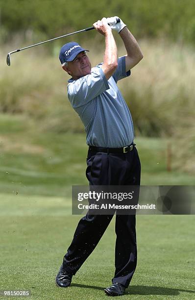 Hale Irwin hits a fairway shot and wins the Liberty Mutual Legends of Golf tournament, Sunday, April 25, 2004 in Savannah, Georgia.