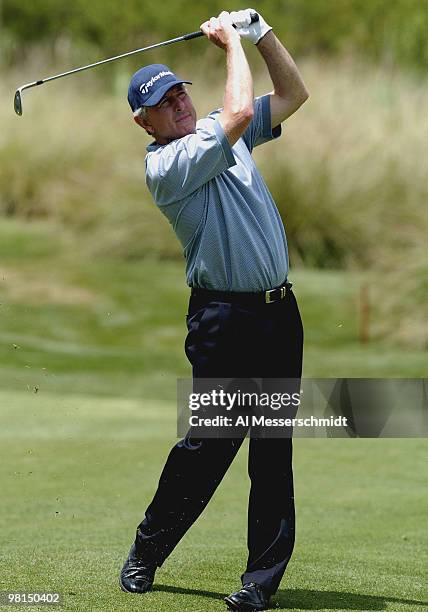 Hale Irwin follows a fairway shot and wins the Liberty Mutual Legends of Golf tournament, Sunday, April 25, 2004 in Savannah, Georgia.