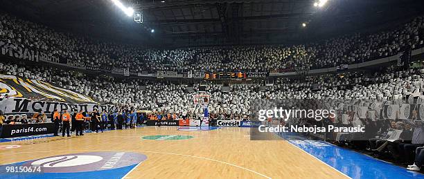 Supporters of Partizan Belgrade in action during the Euroleague Basketball 2009-2010 Play Off Game 3 between Partizan Belgrade vs Maccabi Electra Tel...