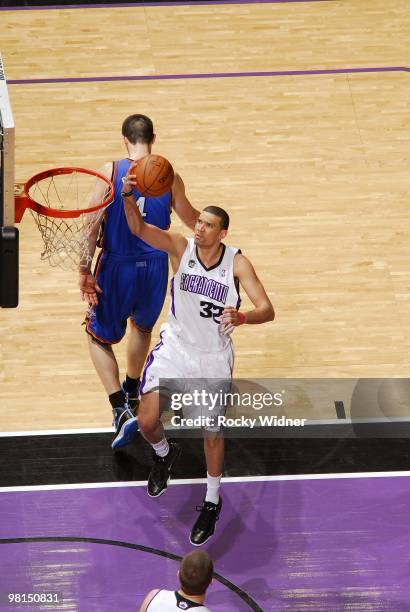 Francisco Garcia of the Sacramento Kings shoots a layup during the game against the Oklahoma City Thunder at Arco Arena on March 7, 2010 in...