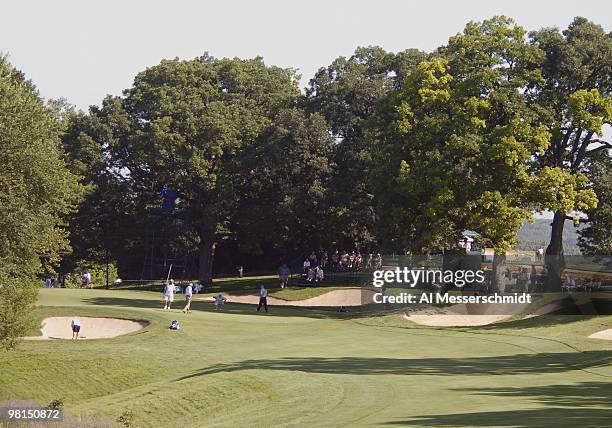 The 16th green at Cog Hill Golf & Country Club is set for play during the first round of the Cialis Western Open July 1, 2004 in Lemont, Illinois....