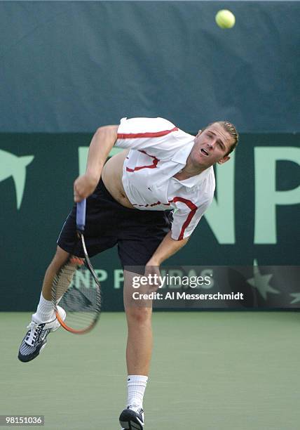 Mardy Fish defeats Max Mirnyi at Family Circle Tennis Center during the second match in the 2004 David Cup semifinal September 24, 2004 at Daniel...