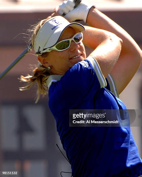 Annika Sorenstam tees off on the 10 the hole during competition in the 2005 Tavistock Cup at Isleworth Country Club March 29.