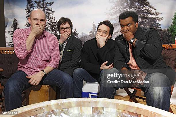 Cast of Hot Tub Time Machine Rob Corddry, Clark Duke, John Cusack , and Craig Robinson pose for a portrait session for The USA Today in Los Angeles,...