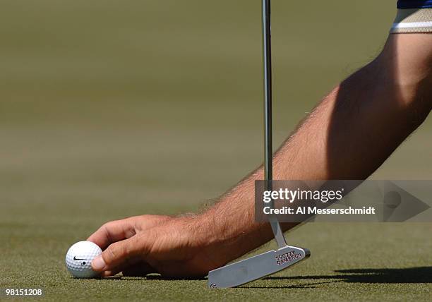 Justin Rose lines up a putt in the 2005 Tavistock Cup at Isleworth Country Club March 29.
