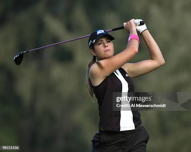 Paula Creamer tees off on the 16th hole in the first round at the 2006 SBS Open at Turtle Bay in Kahuku, Hawaii on February 16, 2006