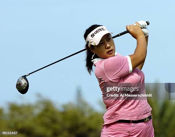 Jee Young Lee follows her shot during the first round of the 2006 SBS Open at Turtle Bay at Kahuku, Hawaii, Feb. 16, 2006.