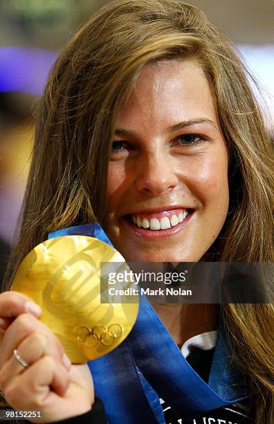 Vancouver 2010 Winter Olympics gold-medalist Torah Bright returns home with her gold medal at Sydney International Airport on March 31, 2010 in...