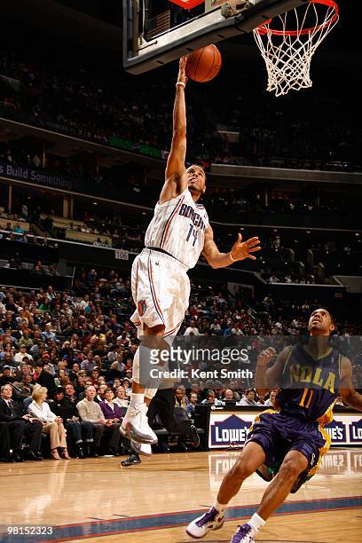 Augustin of the Charlotte Bobcats takes the ball to the basket against the New Orleans Hornets during the game on February 6, 2010 at the Time Warner...