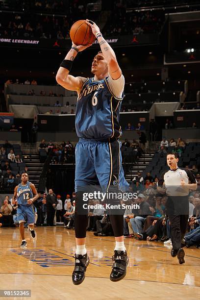 Mike Miller of the Washington Wizards takes a jump shot against the Charlotte Bobcats during the game on February 9, 2010 at the Time Warner Cable...