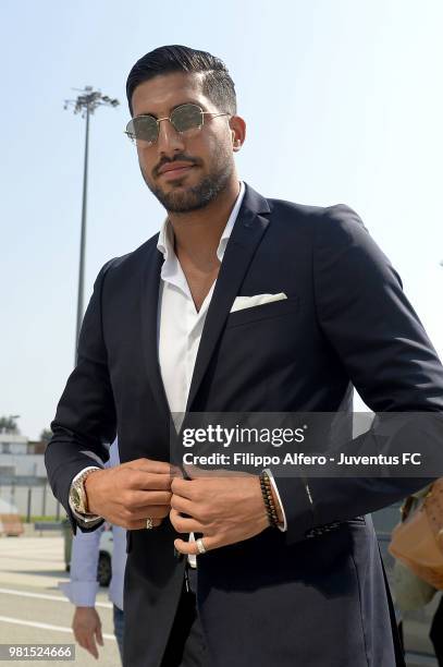 New Juventus signing Emre Can arrives in Turin on June 21, 2018 in Turin, Italy.