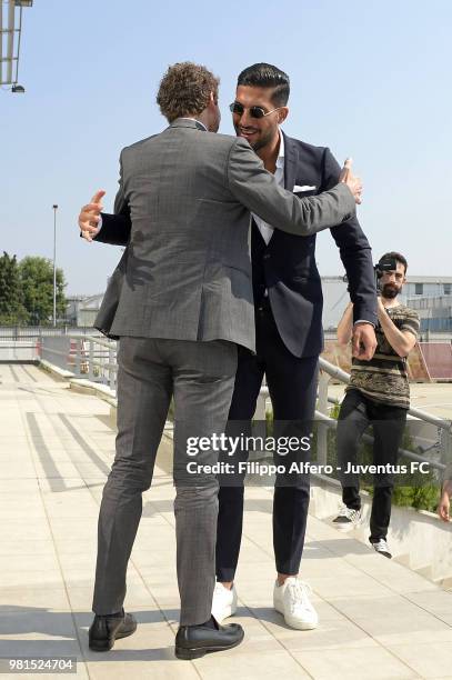 New Juventus signing Emre Can is welcomed following his arrival in Turin on June 21, 2018 in Turin, Italy.