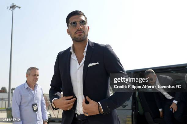 New Juventus signing Emre Can arrives in Turin on June 21, 2018 in Turin, Italy.