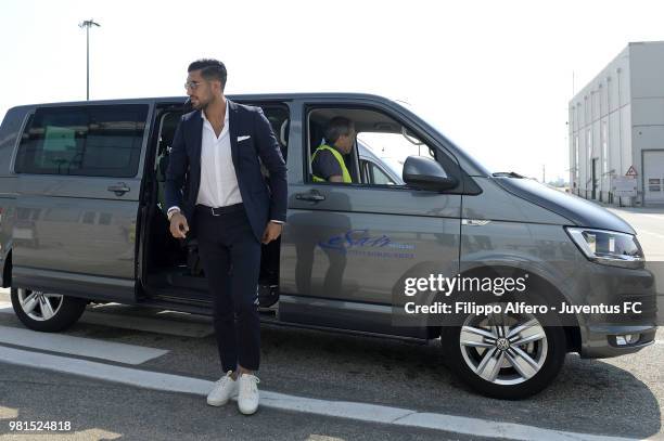 New Juventus signing Emre Can arrives in Turin on June 21, 2018 in Turin, Italy.