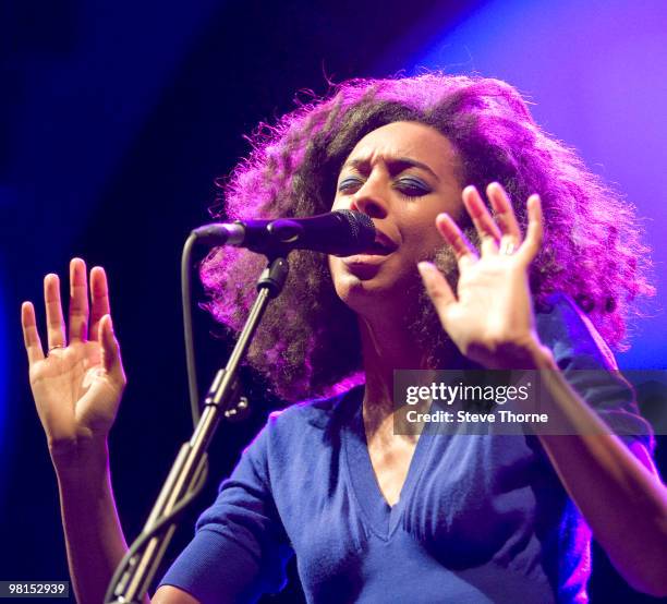 Corinne Bailey Rae performs on stage at the Assembly on March 30, 2010 in Leamington Spa, England.