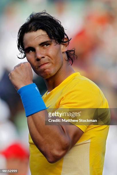 Rafael Nadal of Spain celebrates after defeating David Ferrer of Spain during day eight of the 2010 Sony Ericsson Open at Crandon Park Tennis Center...
