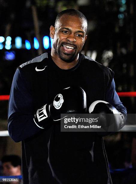 Boxer Roy Jones Jr. Works out at the Mandalay Bay Resort & Casino March 30, 2010 in Las Vegas, Nevada. Jones will face Bernard Hopkins in a light...