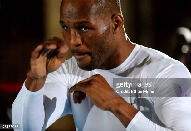 Boxer Bernard Hopkins works out at the Mandalay Bay Resort & Casino March 30, 2010 in Las Vegas, Nevada. Hopkins will face Roy Jones Jr. In a light...
