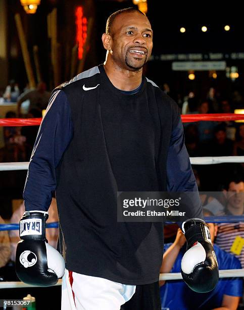 Boxer Roy Jones Jr. Works out at the Mandalay Bay Resort & Casino March 30, 2010 in Las Vegas, Nevada. Jones will face Bernard Hopkins in a light...