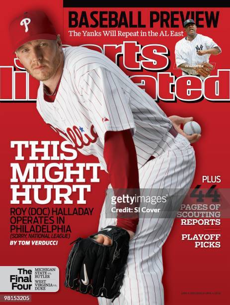 April 5, 2010 Sports Illustrated via Getty Images Cover: Baseball: Portrait of Philadelphia Phillies pitcher Roy Halladay during spring training...