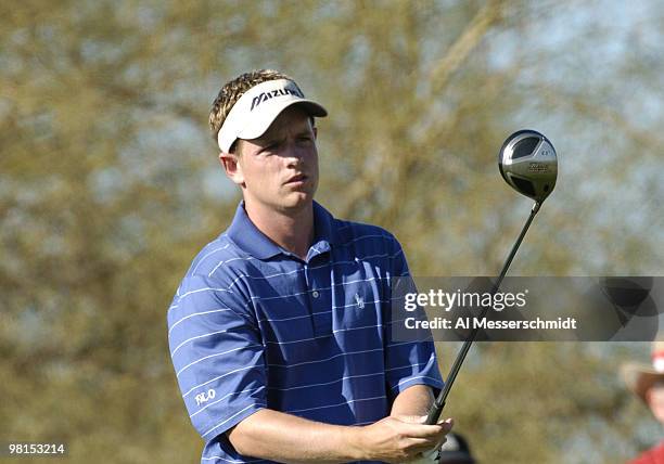 Luke Donald sets to tee off on the sixth hole during first round competition January 29, 2004 at the 2004 FBR Open at the Tournament Players Club at...