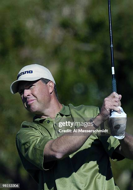 Bob Tway tees off on the fifth hole during first round competition January 29, 2004 at the 2004 FBR Open at the Tournament Players Club at...