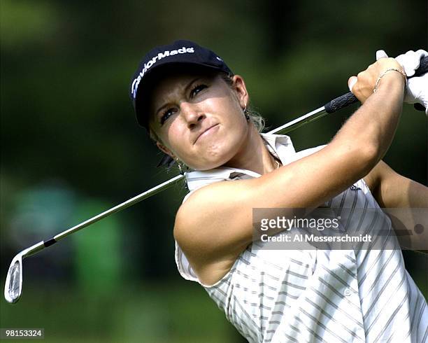 Natalie Gulbis checks her tee shot on the 6th hole at the LPGA Jamie Farr Kroger Classic August 15, 2003 in Sylvania, Ohio.