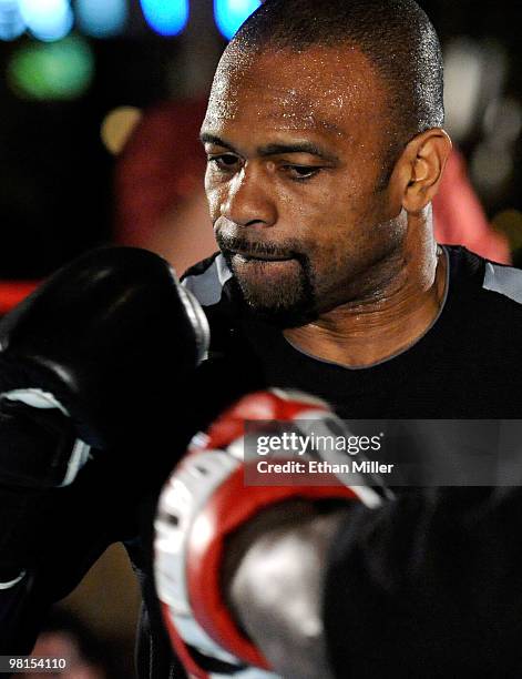 Boxer Roy Jones Jr. Works out at the Mandalay Bay Resort & Casino March 30, 2010 in Las Vegas, Nevada. Jones will face Bernard Hopkins in a light...