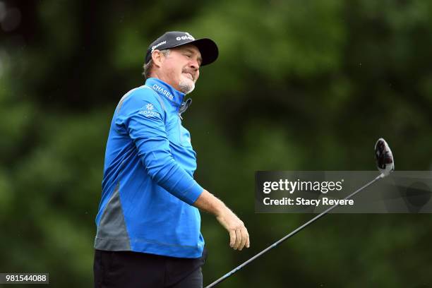 Jerry Kelly hits his tee shot on the second hole during the first round of the American Family Insurance Championship at University Ridge Golf Course...