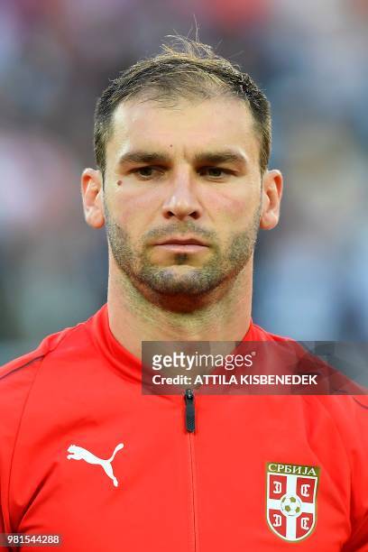 Serbia's defender Branislav Ivanovic poses for a photo before their Russia 2018 World Cup Group E football match between Serbia and Switzerland at...