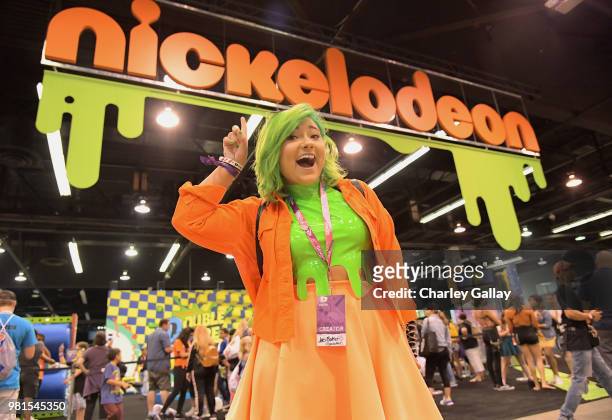 YouTube personality Jaci Butler at Nickelodeon's booth at 2018 VidCon Anaheim Convention Center on June 22, 2018 in Anaheim, California.