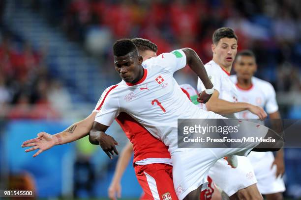 Breel Embolo of Switzerland in action during the 2018 FIFA World Cup Russia group E match between Serbia and Switzerland at Kaliningrad Stadium on...