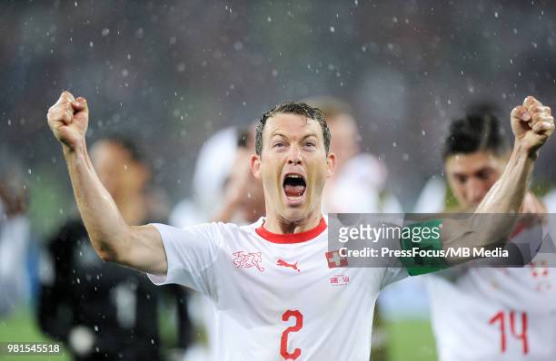 Stephan Lichtsteiner of Switzerland celebrate at full time during during the 2018 FIFA World Cup Russia group E match between Serbia and Switzerland...