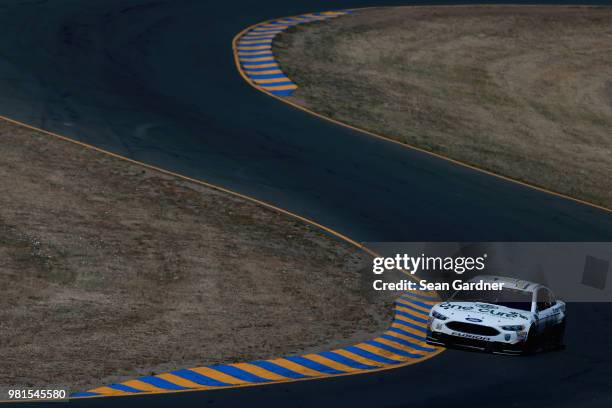 Clint Bowyer, driver of the One Cure Ford, practices for the Monster Energy NASCAR Cup Series Toyota/Save Mart 350 at Sonoma Raceway on June 22, 2018...