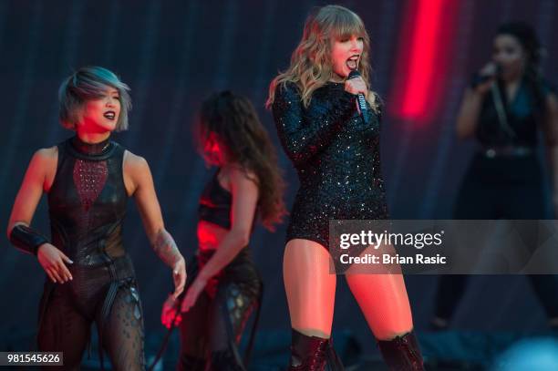 Taylor Swift performs live on stage at Wembley Stadium on June 22, 2018 in London, England.