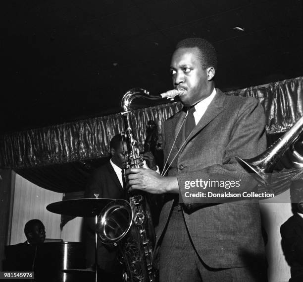 Saxophonist Hank Mobley performs onstage with with the Jazz Messengers at Birdland jazz club on April 2, 1959 in New York.