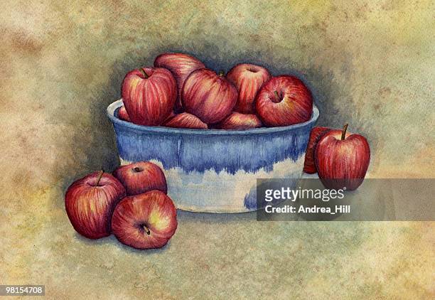 bowl of apples - gala apple stock illustrations