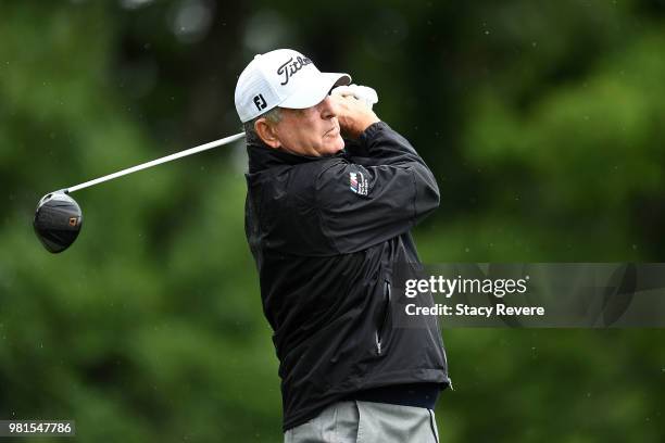 Jay Haas hits his tee shot on the second hole during the first round of the American Family Insurance Championship at University Ridge Golf Course on...