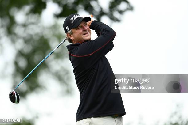 Wes Shorts Jr. Hits his tee shot on the ninth hole during the first round of the American Family Insurance Championship at University Ridge Golf...