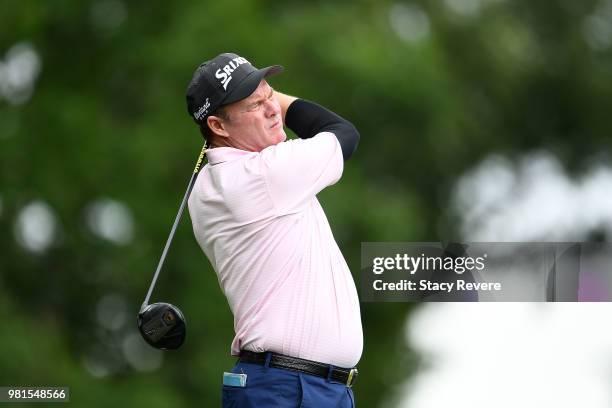 Joe Durant hits his tee shot on the second hole during the first round of the American Family Insurance Championship at University Ridge Golf Course...