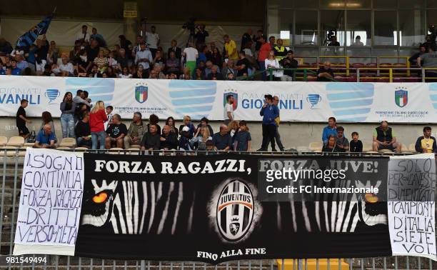 Fans of Juventus FC during the U16 Serie A and B Final match between FC Internazionale and Juventus FC at Stadio Bruno Benelli on June 22, 2018 in...