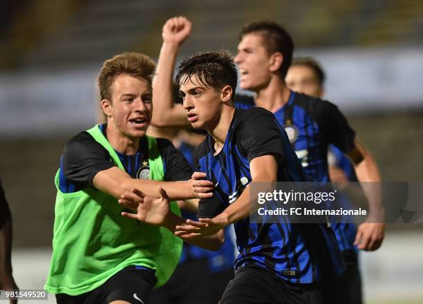Gaetano Oristano of FC Internazionale celebrates after scoring goal 3-0 during the U16 Serie A and B Final match between FC Internazionale and...
