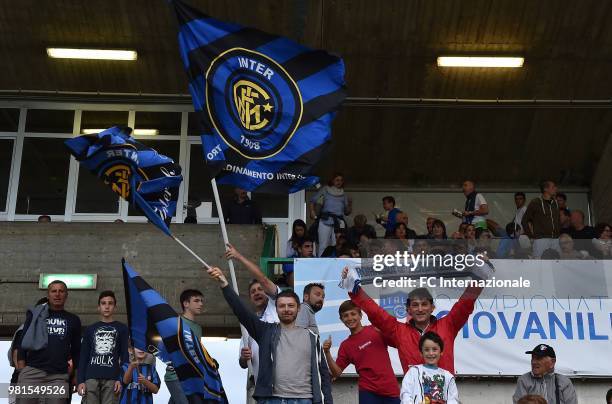 Fans of FC Internazionale during the U16 Serie A and B Final match between FC Internazionale and Juventus FC at Stadio Bruno Benelli on June 22, 2018...