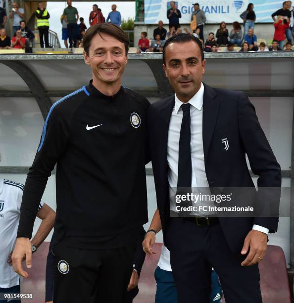 Gabriele Bonacina head coach of FC Internazionale and Simone Barone head coach of Juventus FC prior the U16 Serie A and B Final match between FC...