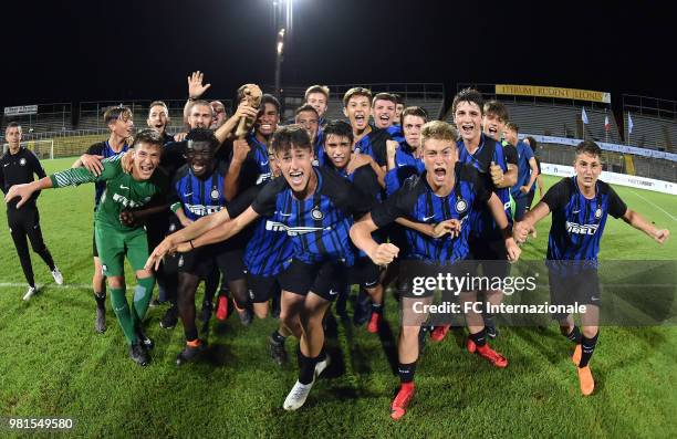 Team of FC Internazionale celebrate the victory after the U16 Serie A and B Final match between FC Internazionale and Juventus FC at Stadio Bruno...