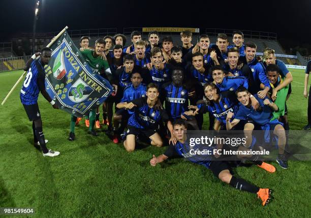 Team of FC Internazionale celebrate the victory after the U16 Serie A and B Final match between FC Internazionale and Juventus FC at Stadio Bruno...