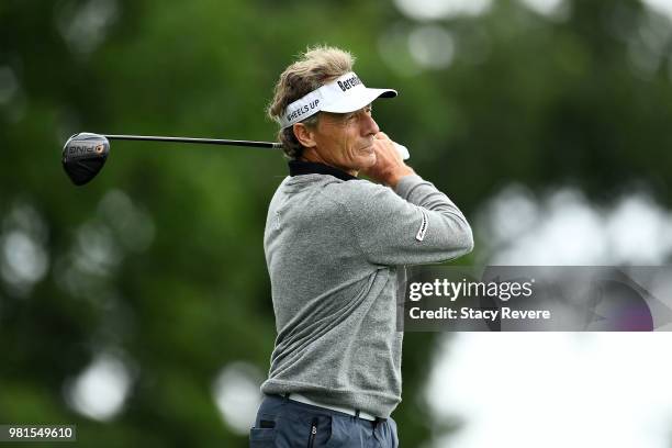 Bernhard Langer of Germany hits his tee shot on the second hole during the first round of the American Family Insurance Championship at University...