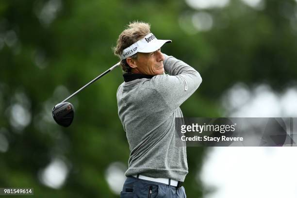 Bernhard Langer of Germany hits his tee shot on the second hole during the first round of the American Family Insurance Championship at University...